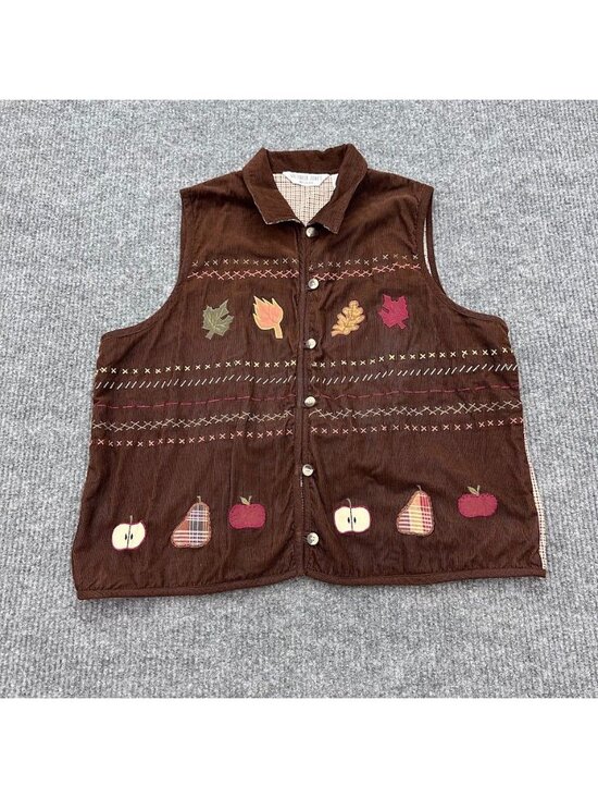 Victoria Jones Jackets & Blazers - Vintage Victoria Jones 90s Fall Themed Corduroy Vest Leaf Apple Womens size 2X
